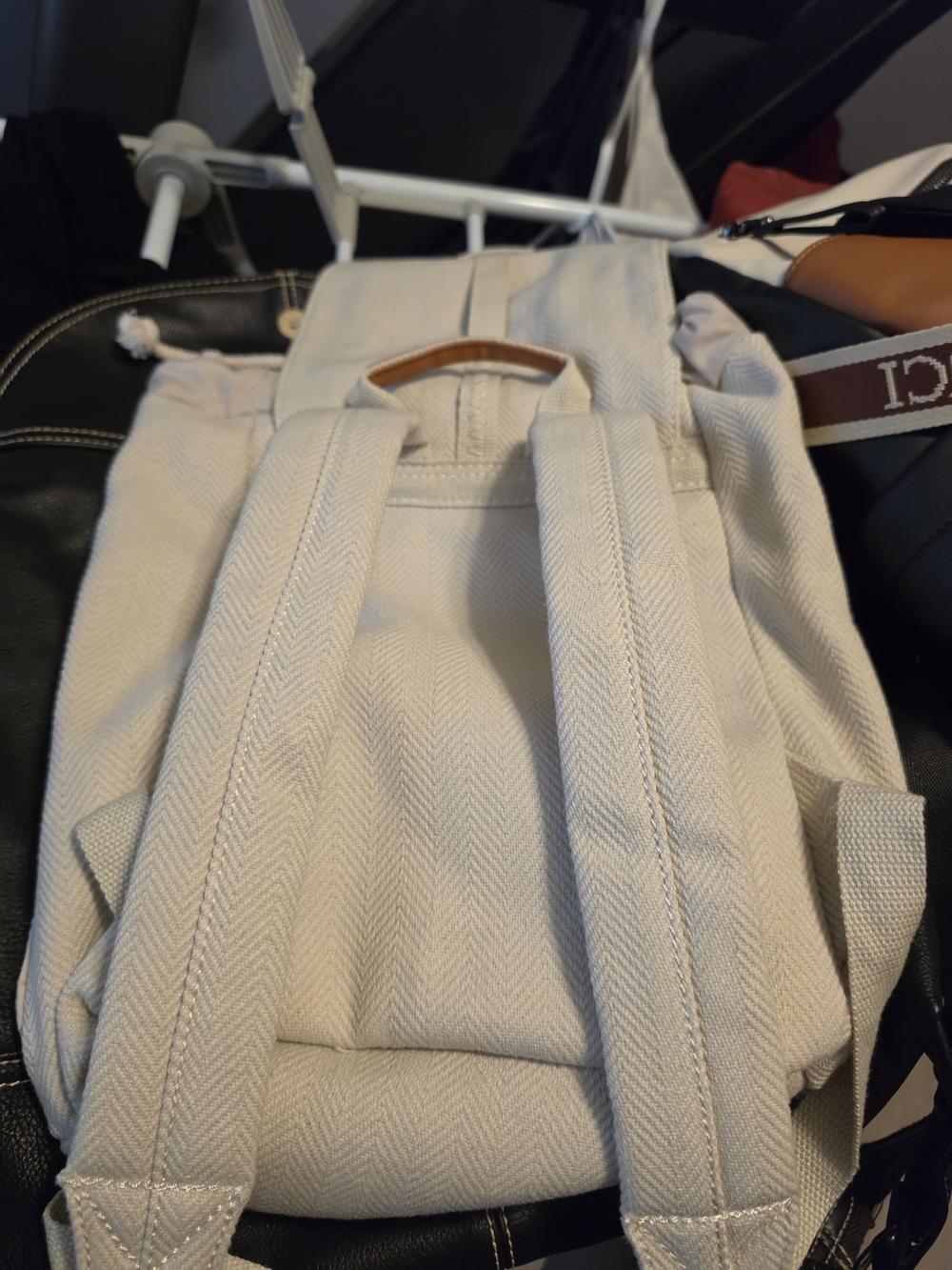 Canvas Drawstring Backpack - Cream - Picture 2 of 4